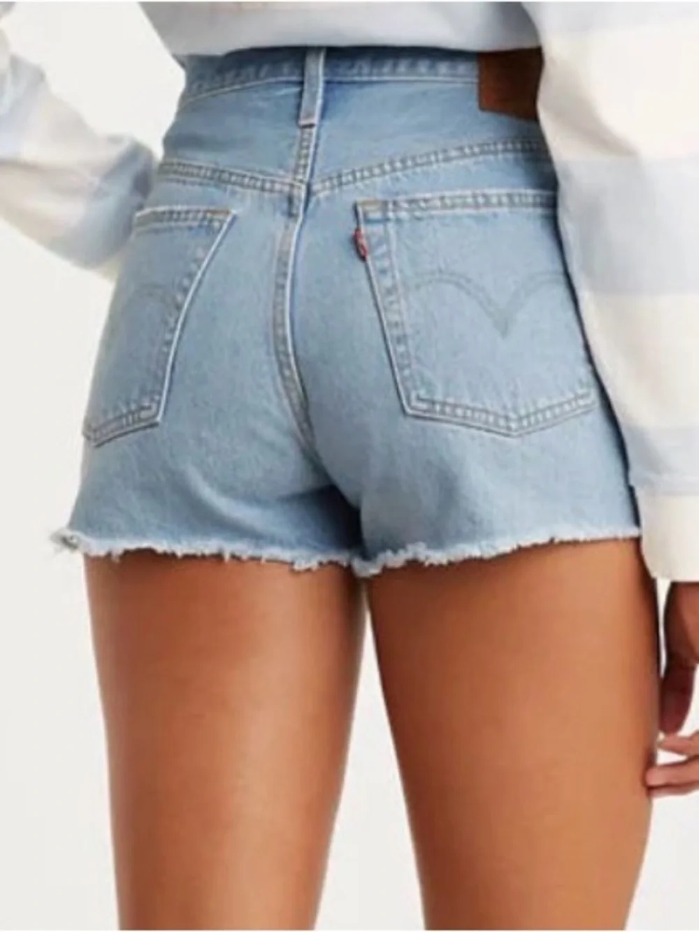 Levi's 501 “Capital E” Light Blue High-Rise Frayed Hem Denim Shorts Waist 29 - Picture 11 of 13